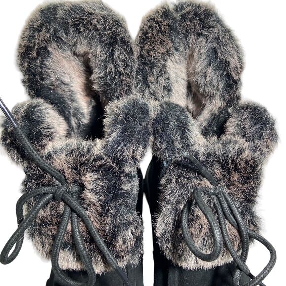Lands End Women's Black Suede Winter Boots Size 7 B Faux Fur Trim Cold Weather - Picture 3 of 12